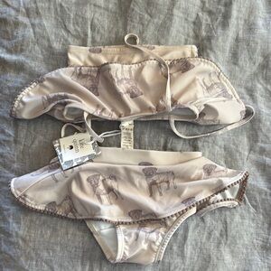 Beige Dog Print Bikini Set